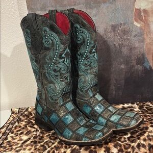 Turquoise and Black Western Boots